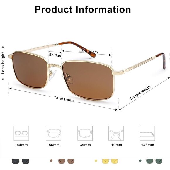 Vintage Square Sunglasses Men Women UV400 Polarized Metal Frame Classic
